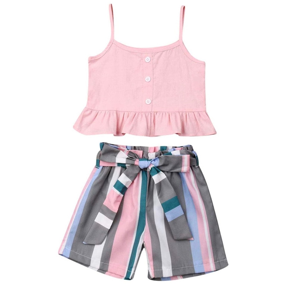 Toddler pink crop top with rainbow pants